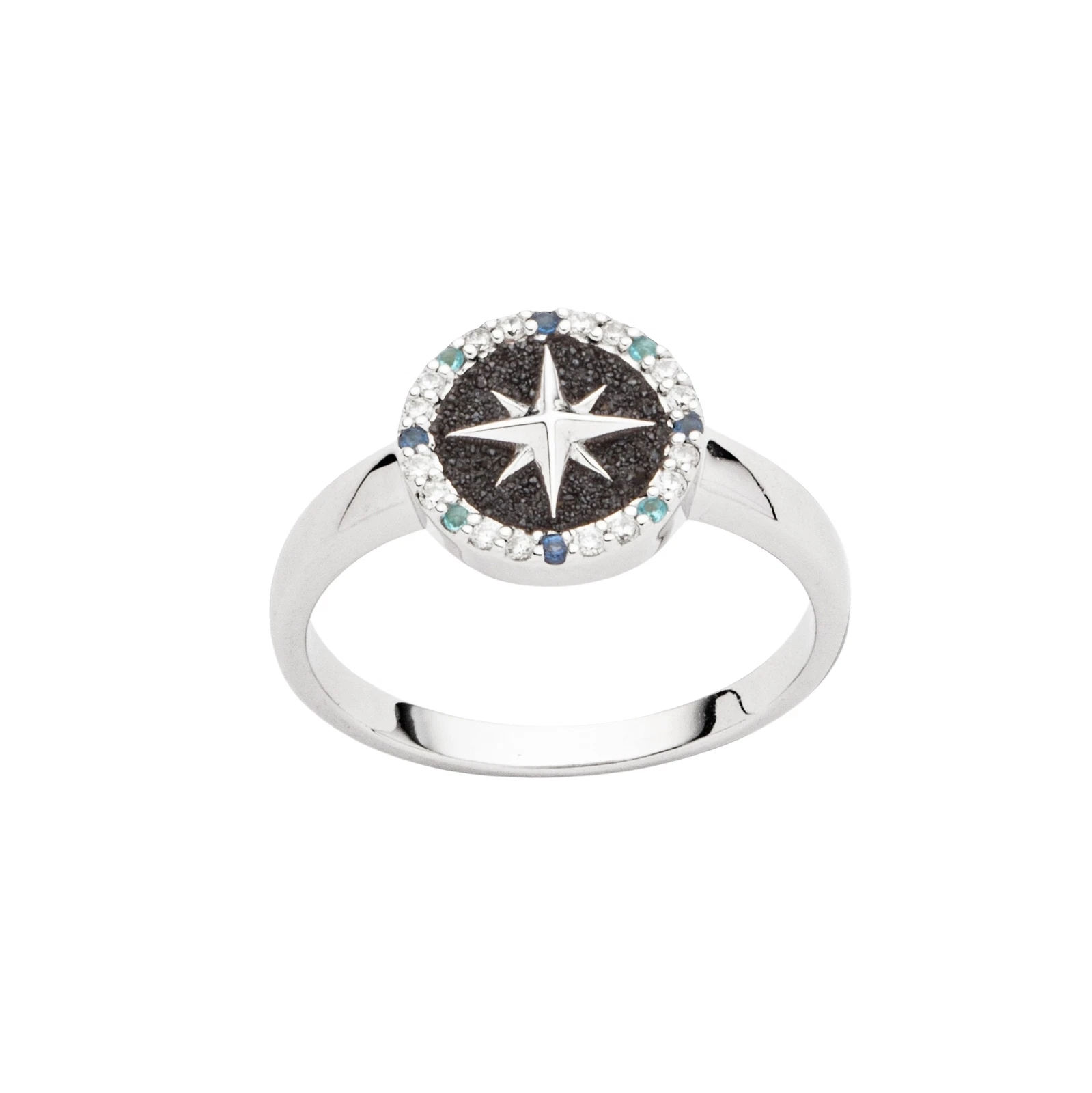 DUR Ring KOMPASSROSE 2.0 Lavasand & Zirkonia Silber 925/- rhodiniert (R5969) – Bild 1
