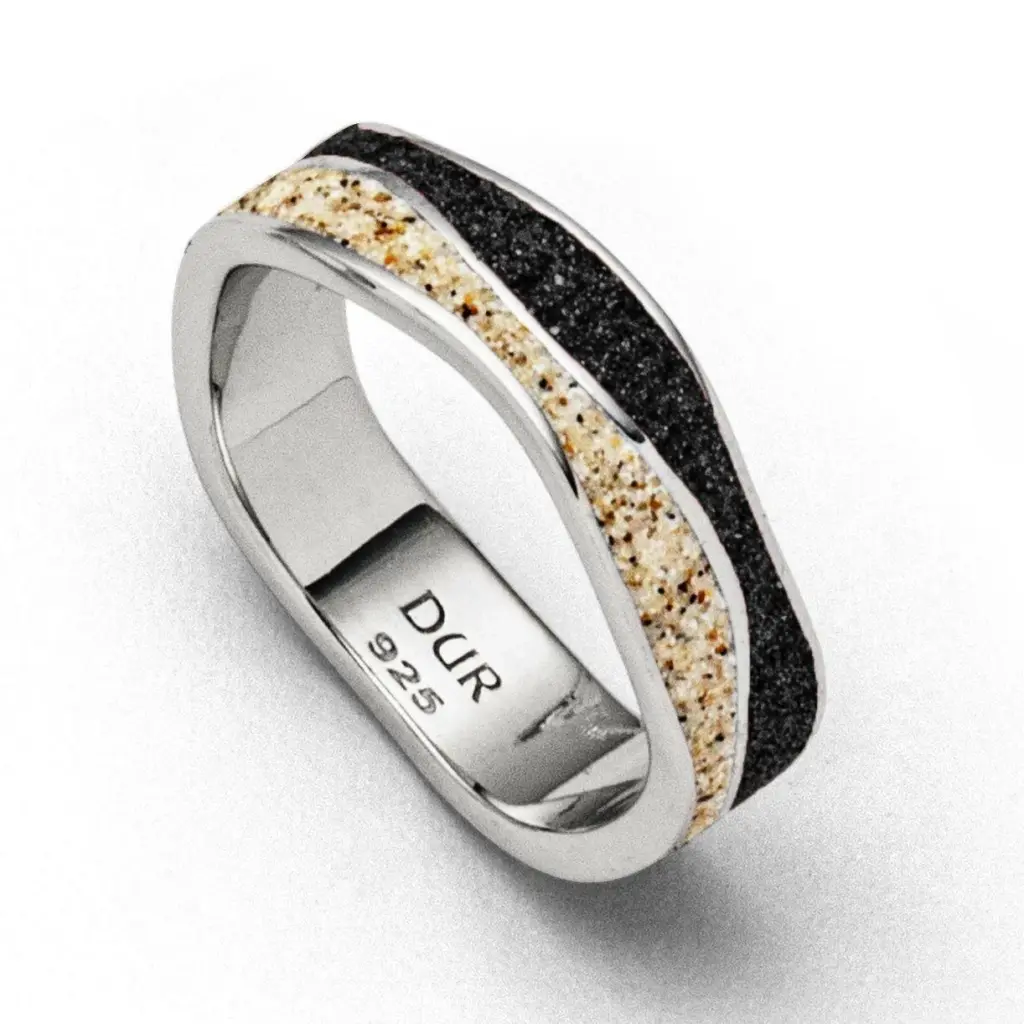 DUR Schmuck Ring mit Strandsand & Lavasand, Silber 925/- rhod. (R5591)