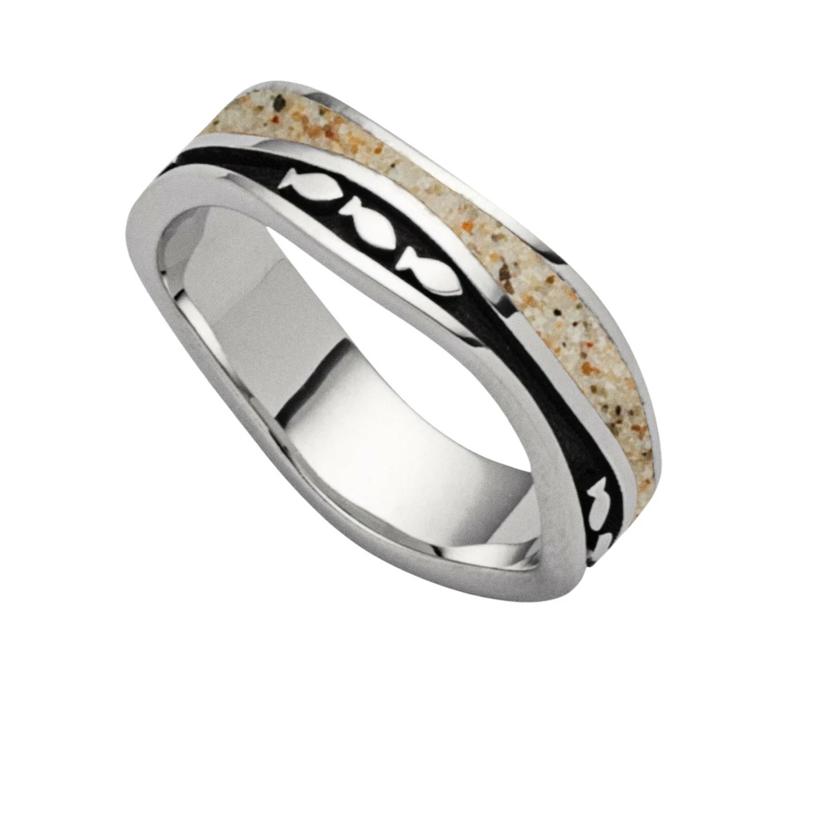 DUR Schmuck Ring WELLE FISCHSCHWARM Strandsand, Lavasand, Silber 925/- (R5666) – Bild 1