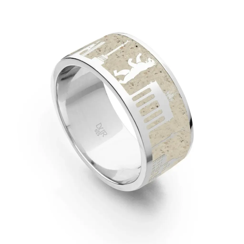 DUR Schmuck Unisex Ring BERLINER MAUER Steinsand, Silber 925/- rhod. (R5425)