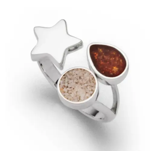 DUR Schmuck Ring TRIO Strandsand, Bernstein, Silber 925/- rhodiniert (R5406)