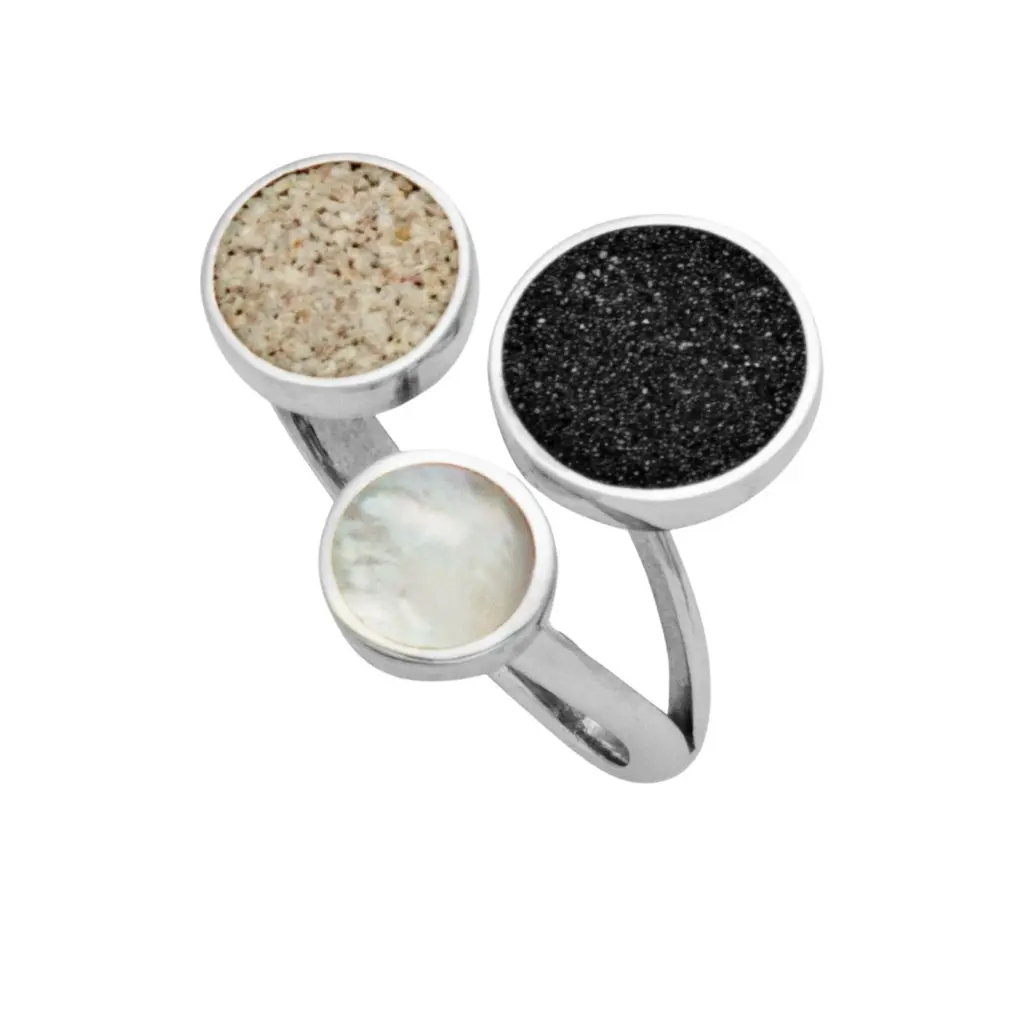 DUR Schmuck Ring TREIBSAND 2.0 Lava- Strandsand, Perlmutt, Silber 925/- (R5463)