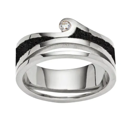 DUR Schmuck Ring MAUI Lavasand & Zirkonia Silber 925/- rhodiniert, 10mm (R6119)