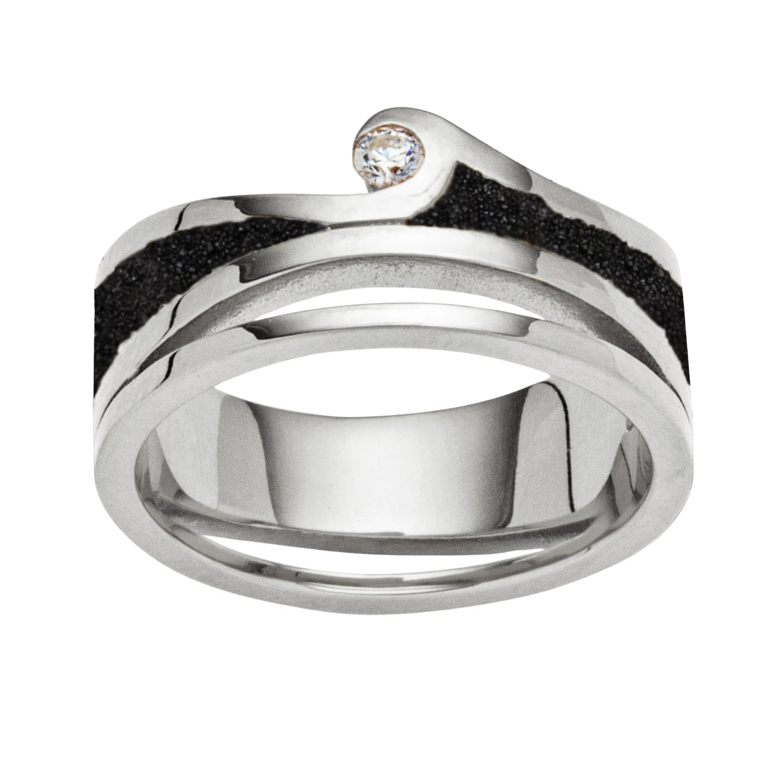 DUR Schmuck Ring MAUI Lavasand & Zirkonia Silber 925/- rhodiniert, 10mm (R6119) – Bild 1