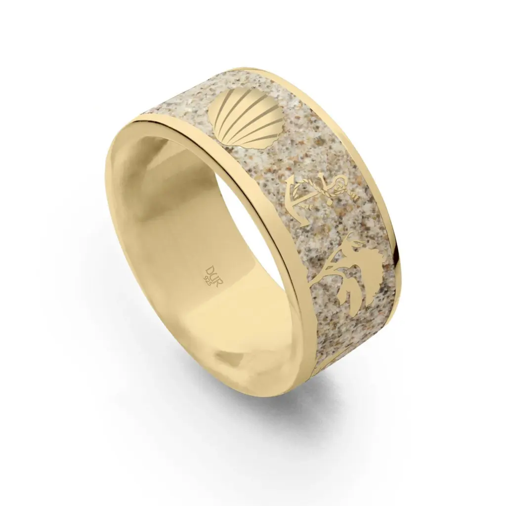 DUR Schmuck Unisex Ring OSTSEE Strandsand, Silber 925/- vergoldet ( R5341)