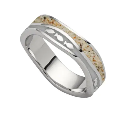 DUR Schmuck Ring WELLE / FISCHSCHWARM Strandsand, Silber 925/- rhod. (R5665)