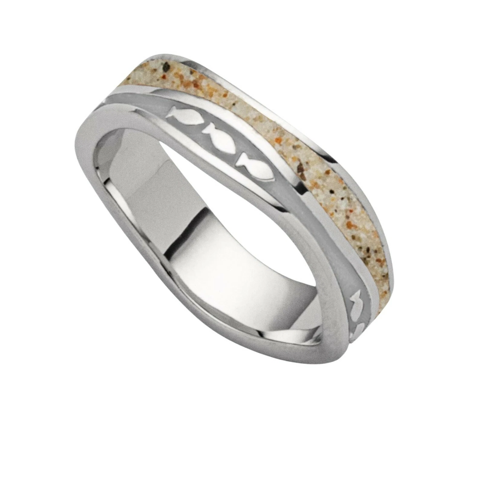 DUR Schmuck Ring WELLE / FISCHSCHWARM Strandsand, Silber 925/- rhod. (R5665) – Bild 1