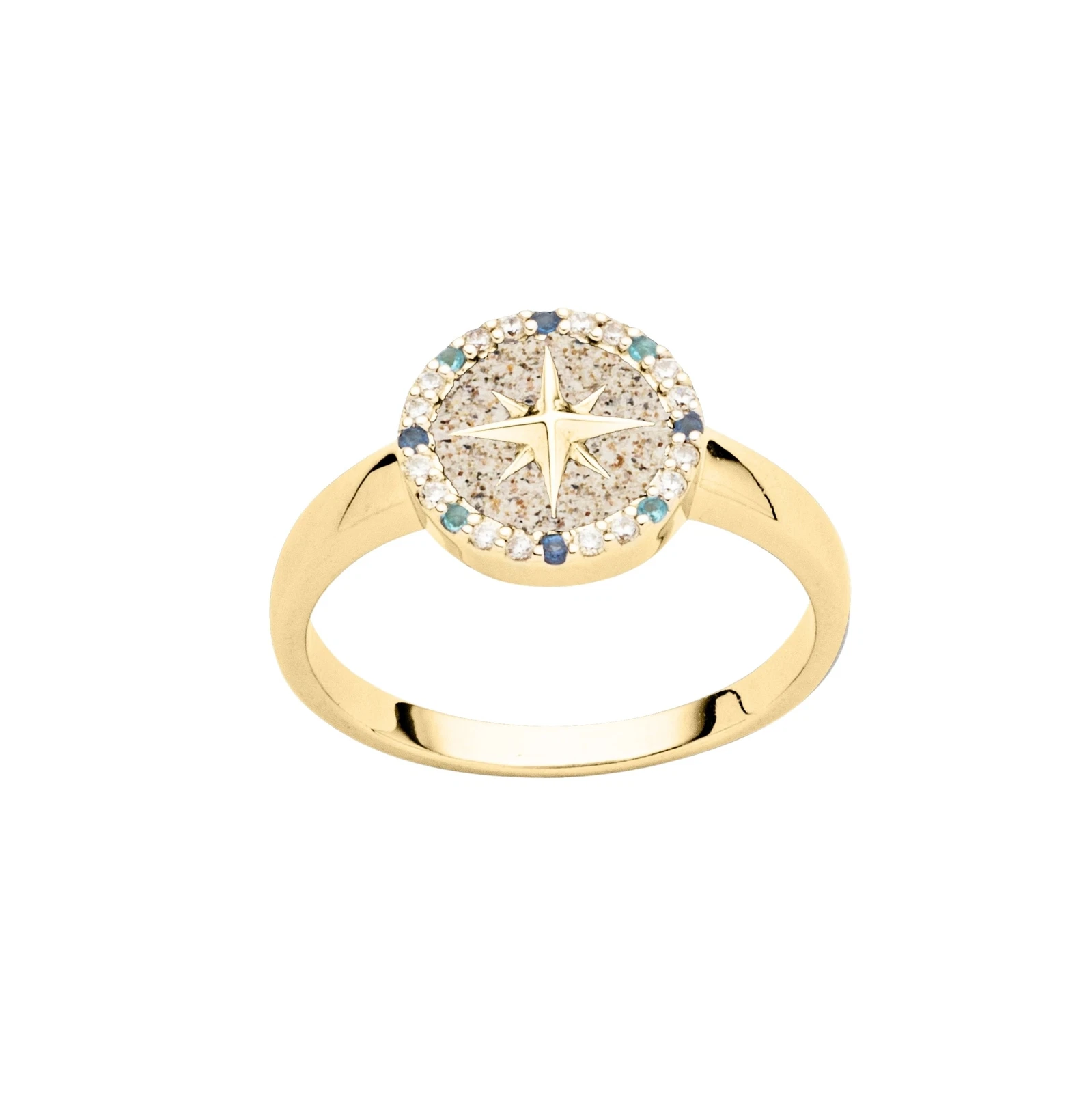 DUR Ring KOMPASSROSE 2.0 Strandsand & Zirkonia Silber 925/- vergoldet (R5968) – Bild 1