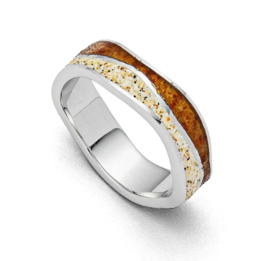 DUR Schmuck Ring mit Strandsand & Bernsteinsand, Silber 925/- rhod. (R5475)