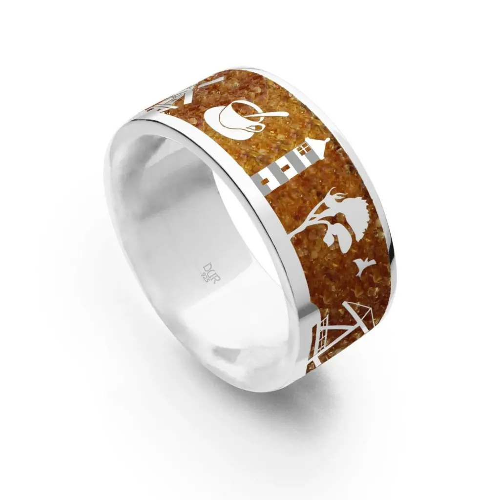 DUR Schmuck Unisex Ring OSTFRIESLAND Bernstein, Silber 925/- (R5299)