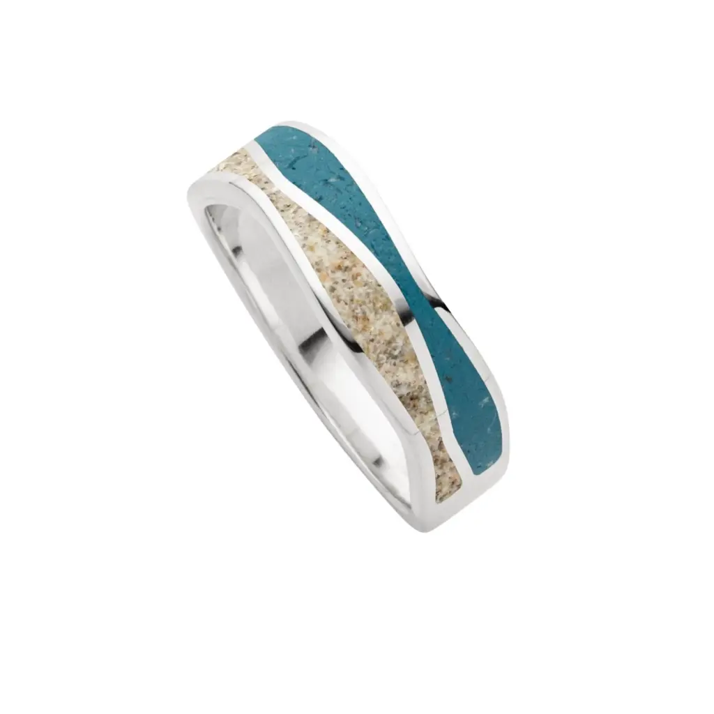 DUR Schmuck Ring mit Strandsand & blauem Steinsand, Silber 925/- rhod. (R5848)