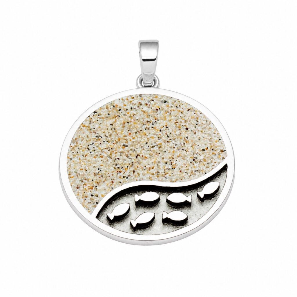 DUR Anhänger FISCHSCHWARM 25mm Strandsand, dunkel Silber 925/- rhod (P4854)