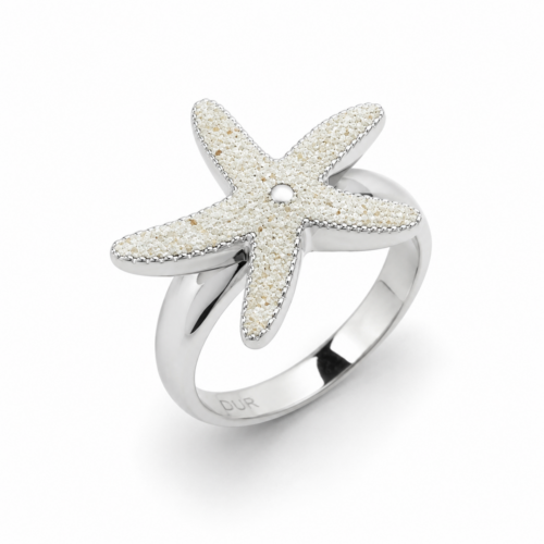 DUR Schmuck Ring Seestern, Strandsand, Silber 925/- rhodiniert (R4595)