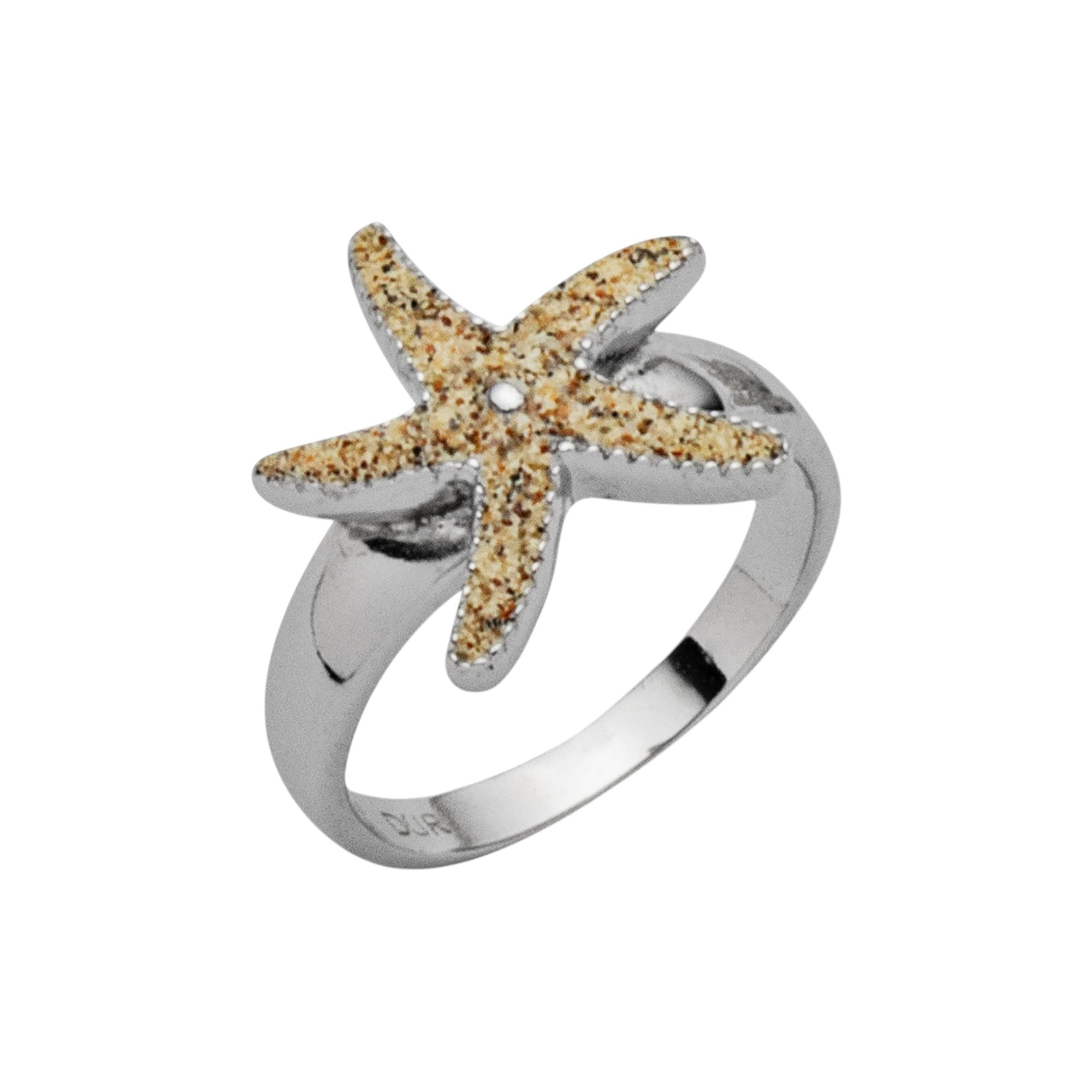 DUR Schmuck Ring Seestern, Strandsand, Silber 925/- rhodiniert (R4595)