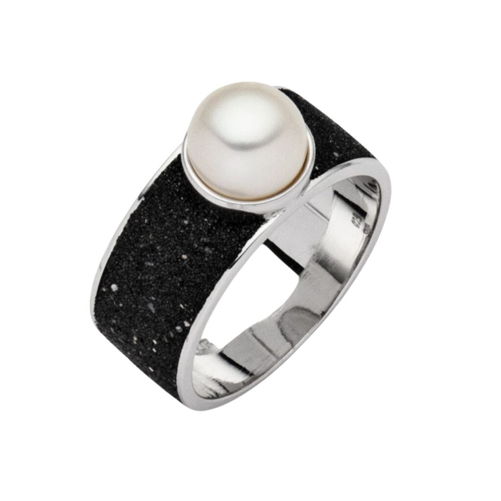 DUR Schmuck Ring Lavaperle, Lavasand, Perle, Silber 925/- rhodiniert (R4925)