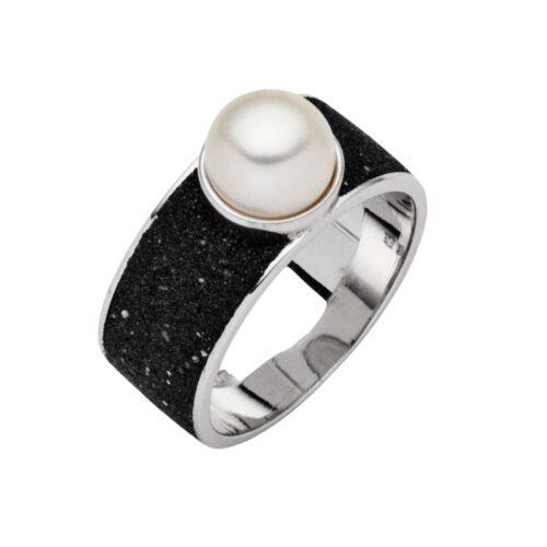 DUR Schmuck Ring Lavaperle, Lavasand, Perle, Silber 925/- rhodiniert (R4925)
