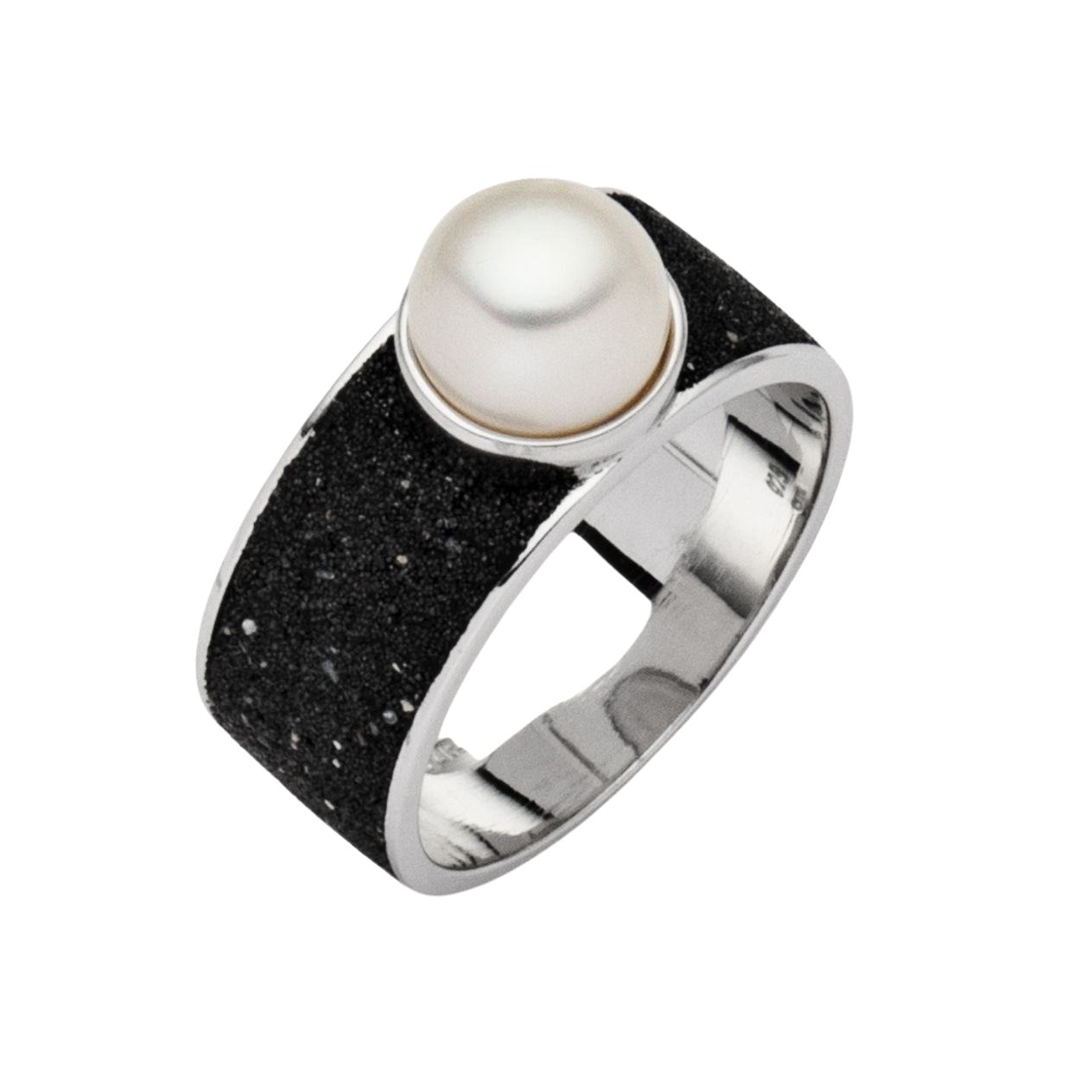 DUR Schmuck Ring Lavaperle, Lavasand, Perle, Silber 925/- rhodiniert (R4925)