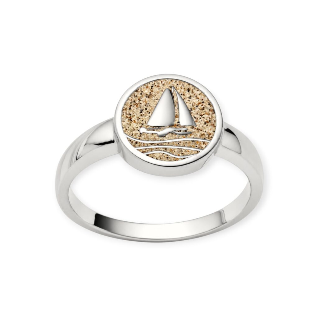 DUR Schmuck Ring Schiff AHOI Strandsand, Silber 925/- rhodiniert (R5637) Gr.58