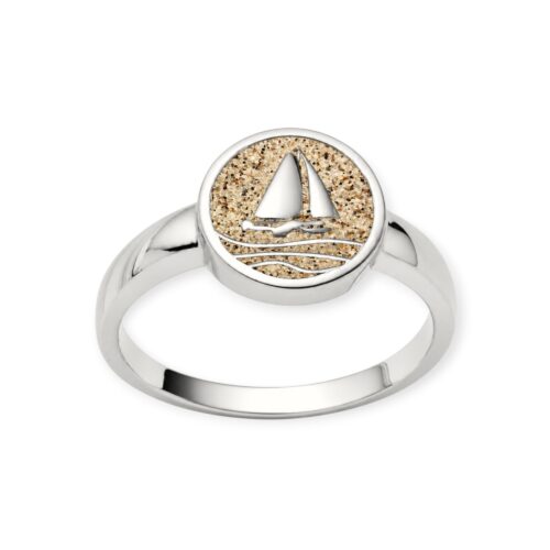 DUR Schmuck Ring Schiff AHOI Strandsand, Silber 925/- rhodiniert (R5637) Gr.58