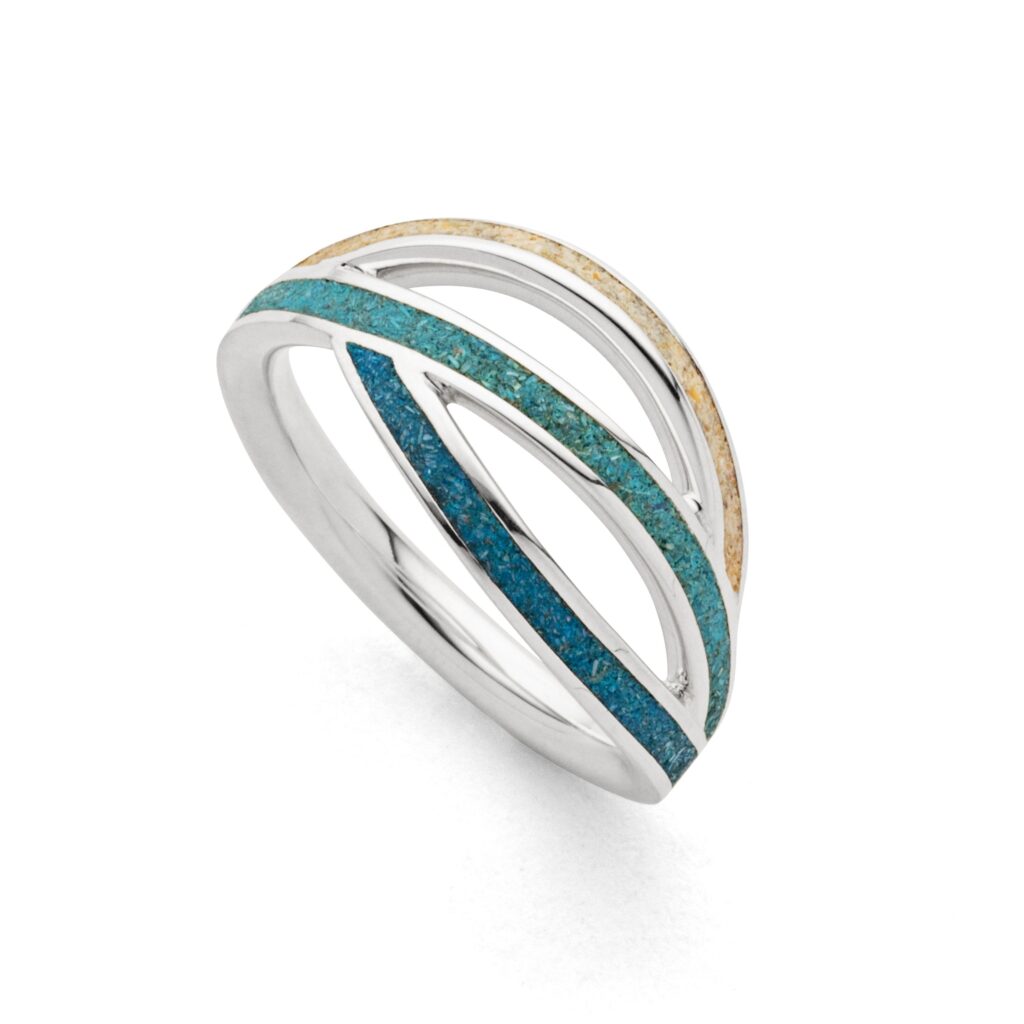DUR Ring OCEAN STREAM Strandsand/blauer Steinsand, Silber 925/- rhodiniert R5855 Gr. 54