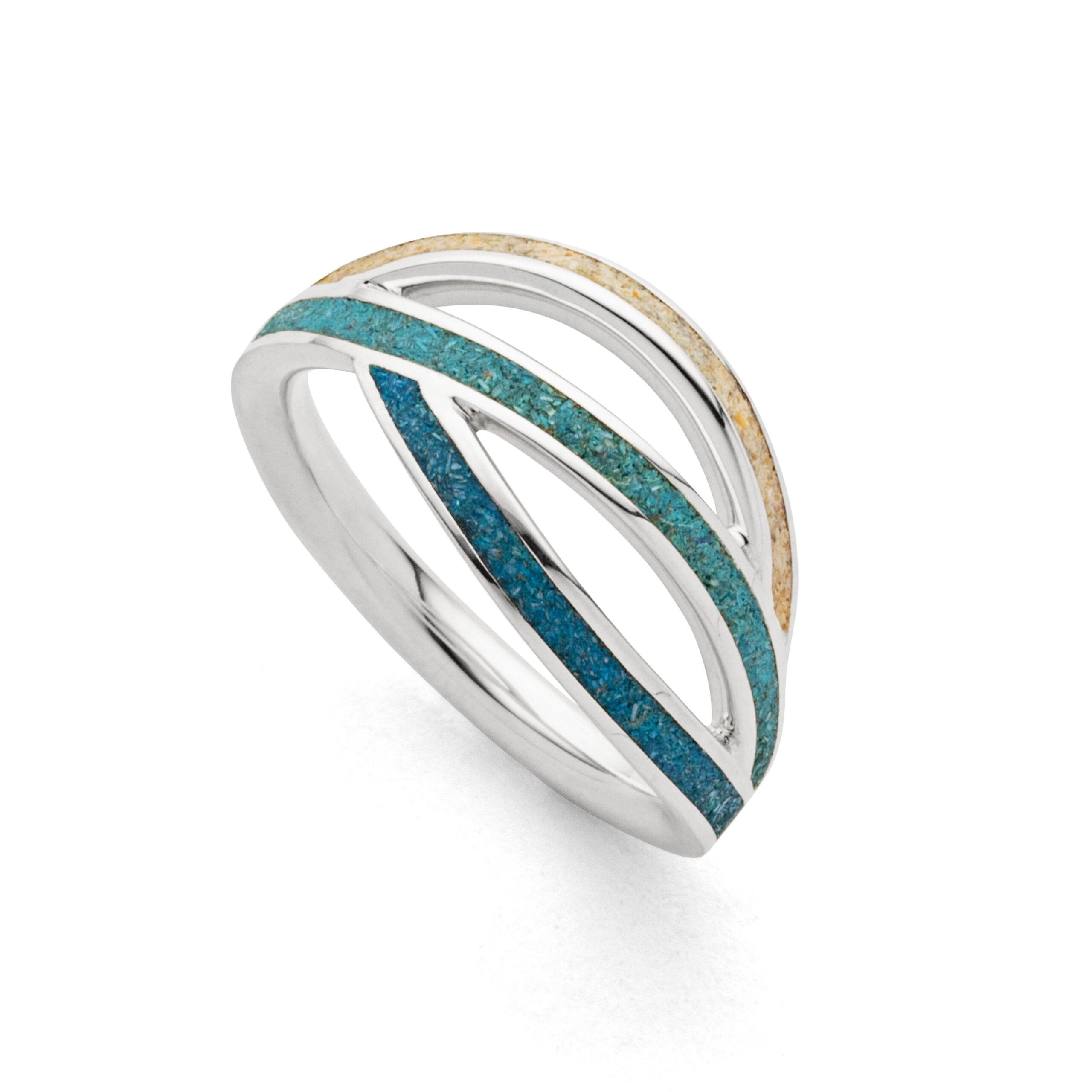 DUR Ring OCEAN STREAM Strandsand/blauer Steinsand, Silber 925/- rhodiniert R5855 Gr. 54