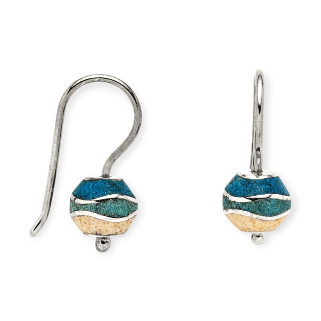 DUR Ohrring Strandwelle BEAD Strandsand blauem Steinsand Silber 925/- (O5797)