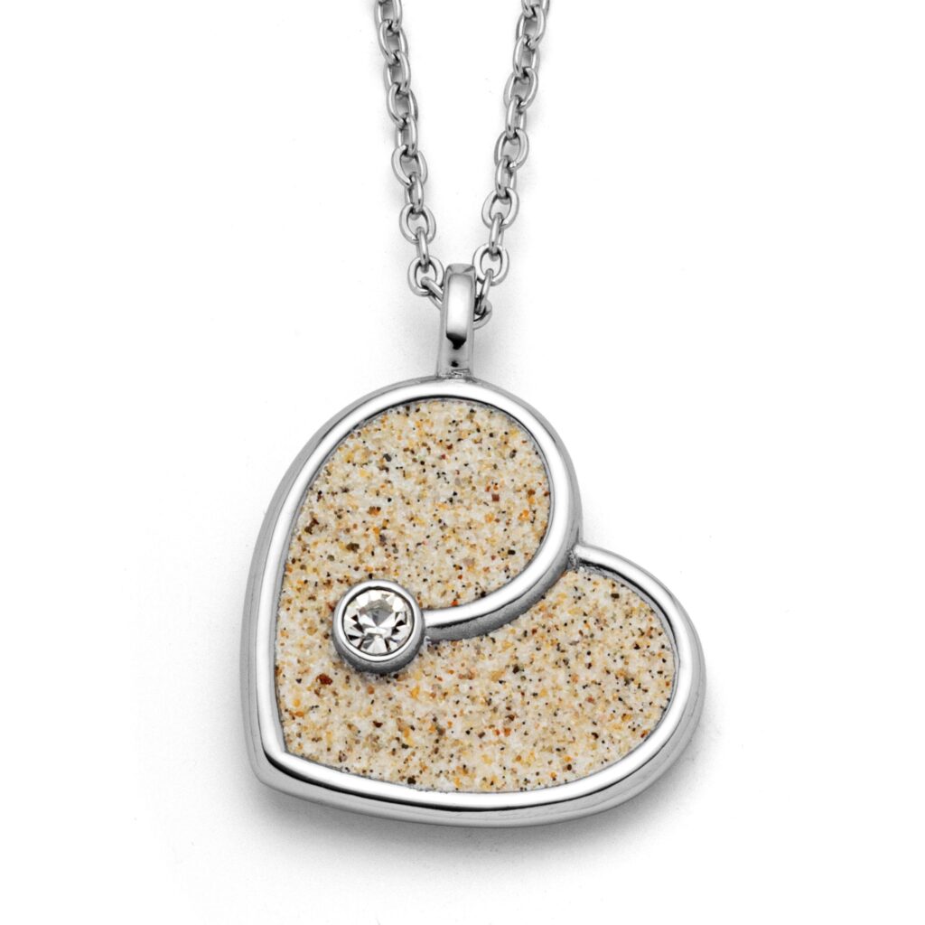 DUR Schmuck Kette "Heart" 25 mm Strandsand/Crystal, Edelstahl 42cm STN1006SA