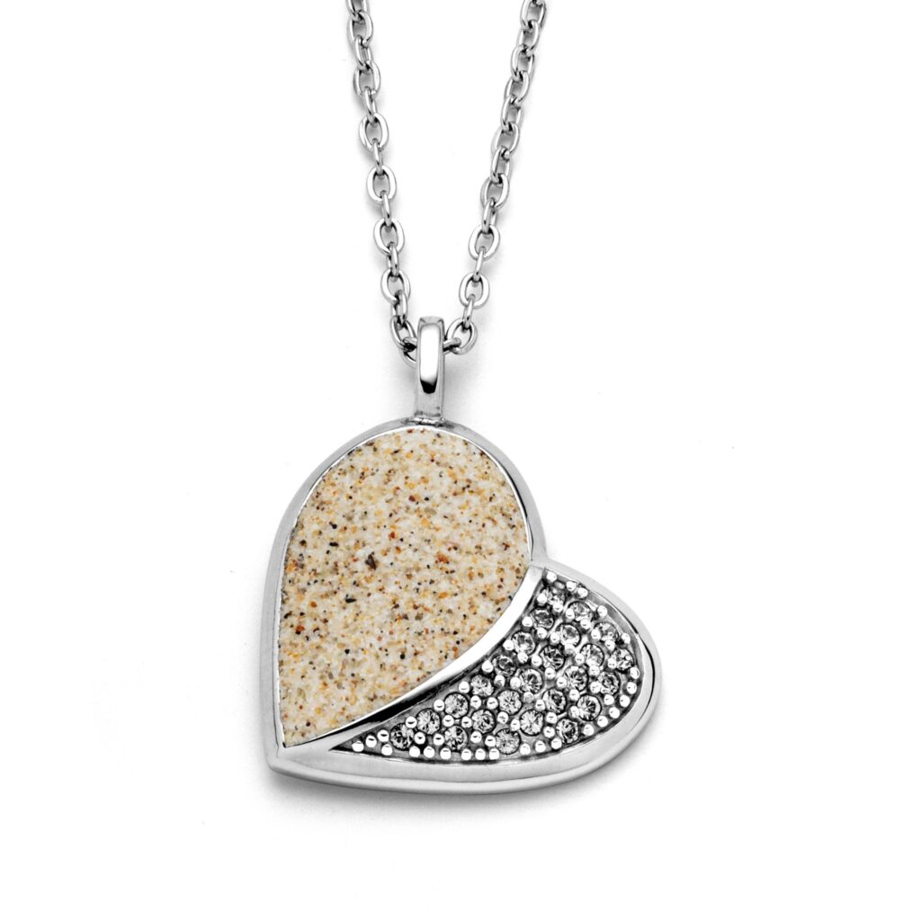 DUR Schmuck Kette "Heart" 26 mm Strandsand/Crystal, Edelstahl 42cm + 5cm STN1007SA