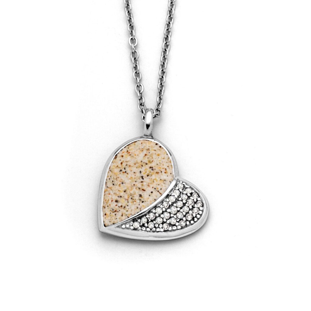 DUR Schmuck Kette "Heart" 15 mm Strandsand/Crystal, Edelstahl 42cm + 5cm STN1008SA