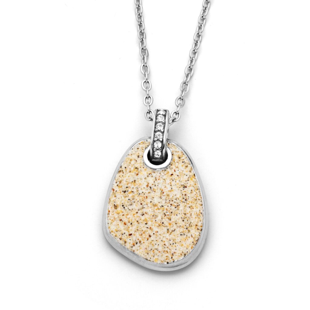 DUR Schmuck Kette "Sandglow" 28 mm Strandsand/Crystal, Edelstahl 42cm + 5cm STN1015SA