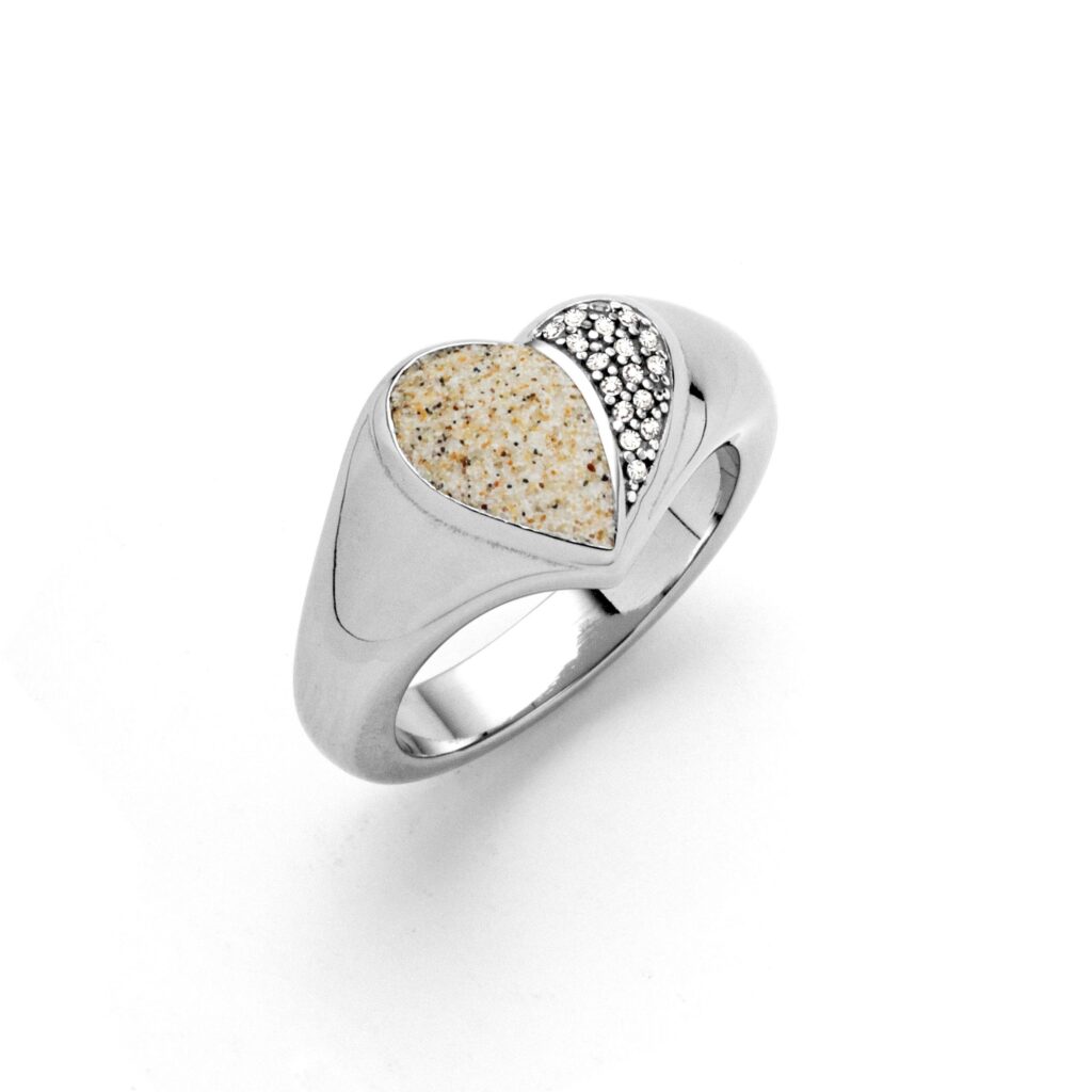 Dur Schmuck Siegelring "Heart" Strandsand Crystal, Edelstahl STR1004SA