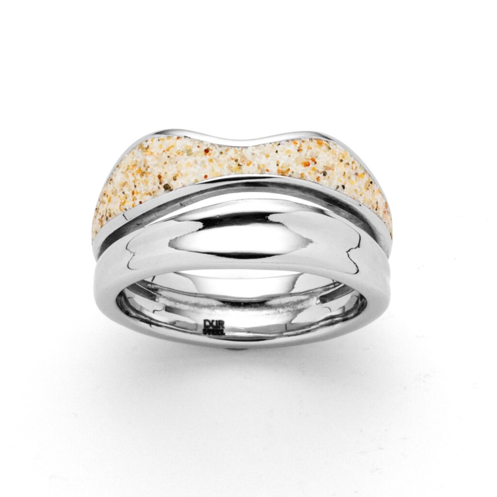 Dur Schmuck Ring "Waves" Strandsand Crystalstein, Edelstahl 12mm STR1008SA