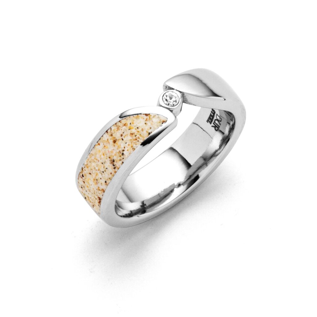 Dur Schmuck Ring "Twinkle" Strandsand Crystalstein, Edelstahl 6mm STR1011SA