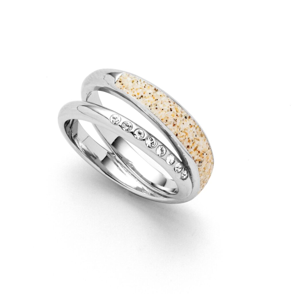 Dur Schmuck Ring "Twinkle" Strandsand Crystalstein, Edelstahl 9,5mm STR1014SA