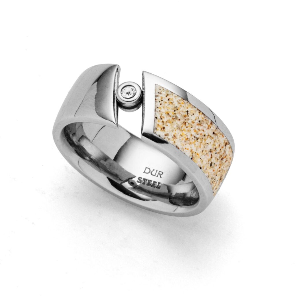 Dur Schmuck Ring "Twinkle" Strandsand Crystalstein beweglich, Edelstahl STR1015SA