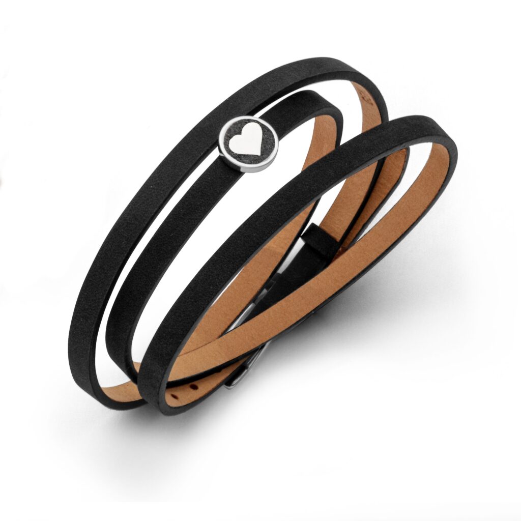 DUR Schmuck Lederarmband mit LAVASAND Element Silber 925/- 58cm (A1598) schwarz