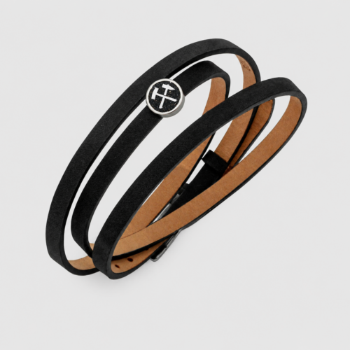 DUR Schmuck Lederarmband mit LAVA Sandelement Silber 925/- 58cm (A1598) schwarz