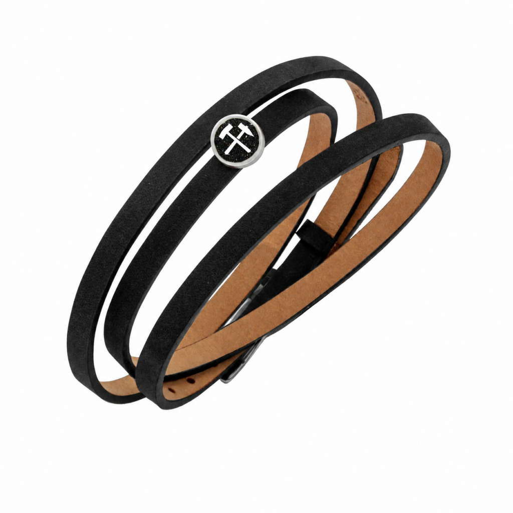 DUR Schmuck Lederarmband mit LAVASAND Element Silber 925/- 58cm (A1598) schwarz