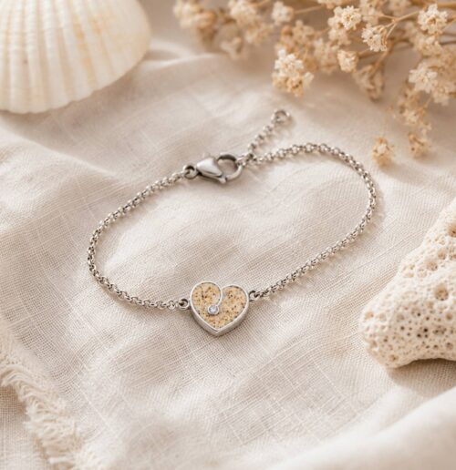 DUR Schmuck Armband HEART Strandsand/Crystal, Edelstahl 17cm + 3cm STB1003SA