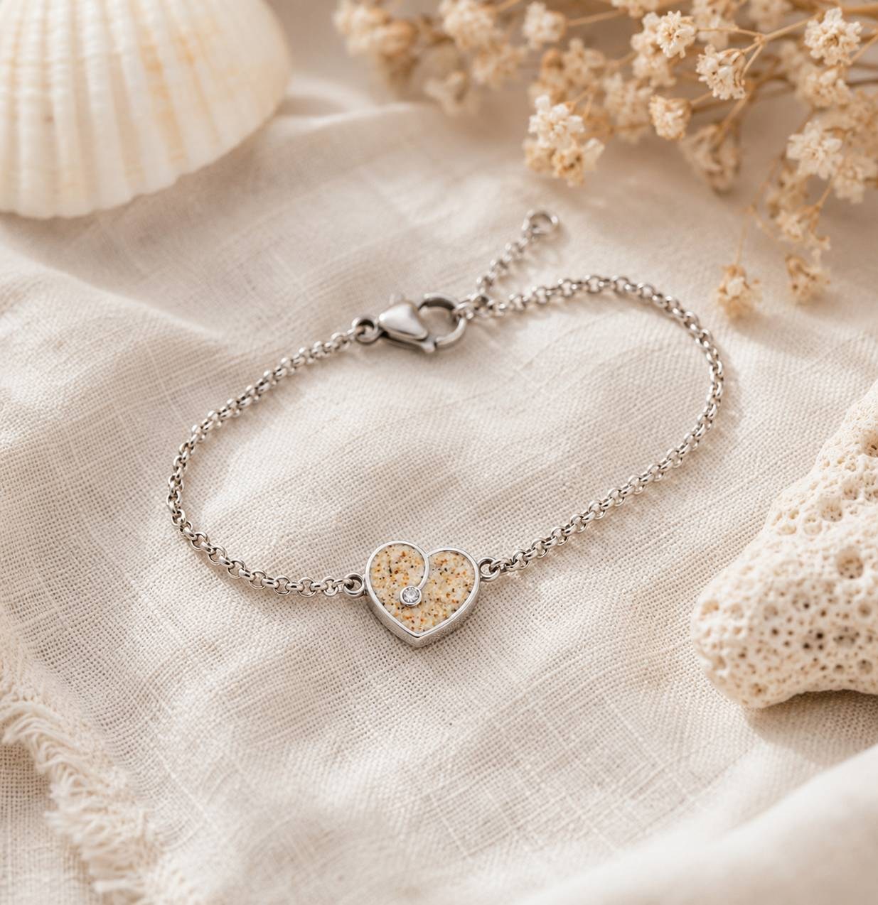 DUR Schmuck Armband HEART Strandsand/Crystal, Edelstahl 17cm + 3cm STB1003SA – Bild 2