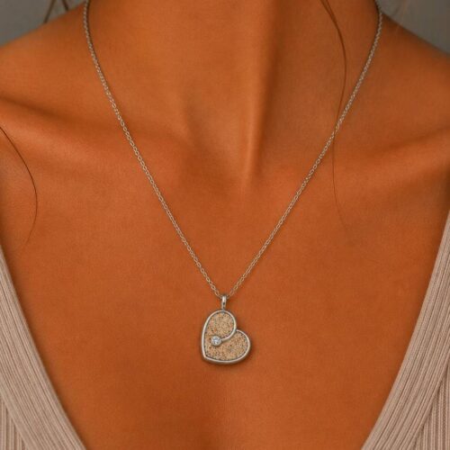 DUR Schmuck Kette "Heart" 25 mm Strandsand/Crystal, Edelstahl 42cm STN1006SA