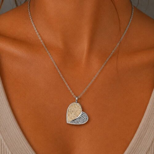 DUR Schmuck Kette "Heart" 26 mm Strandsand/Crystal, Edelstahl 42cm + 5cm STN1007SA