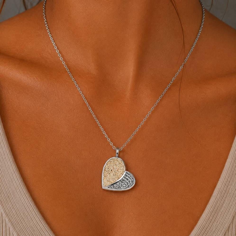 DUR Schmuck Kette "Heart" 26 mm Strandsand/Crystal, Edelstahl 42cm + 5cm STN1007SA – Bild 2