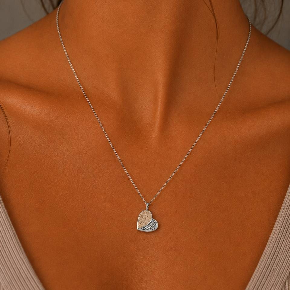 DUR Schmuck Kette "Heart" 15 mm Strandsand/Crystal, Edelstahl 42cm + 5cm STN1008SA – Bild 2