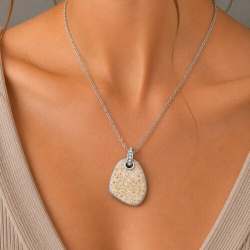 DUR Schmuck Kette "Sandglow" 28 mm Strandsand/Crystal, Edelstahl 42cm + 5cm STN1015SA