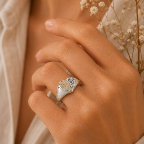 Dur Schmuck Siegelring "Heart" Strandsand Crystal, Edelstahl 13mm  STR1004SA
