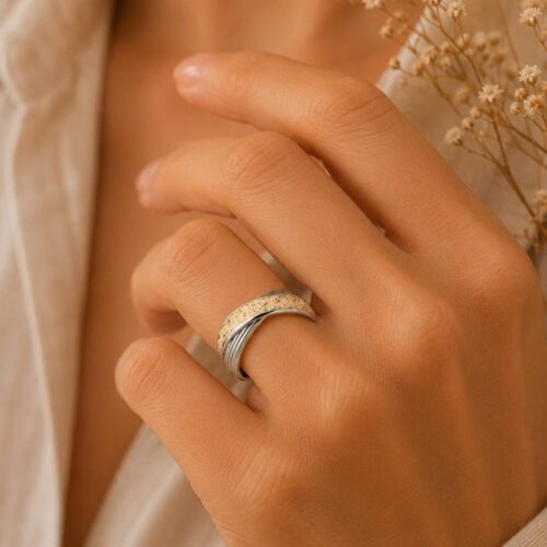 Dur Schmuck Ring "Twinfinity" Strandsand, Edelstahl 10mm STR1009SA