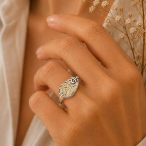 Dur Schmuck Ring "Sandglow" Strandsand Crystalstein, Edelstahl 14mm STR1010SA