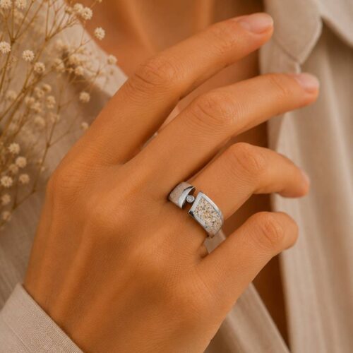 Dur Schmuck Ring "Twinkle" Strandsand Crystalstein beweglich, Edelstahl 8mm STR1015SA
