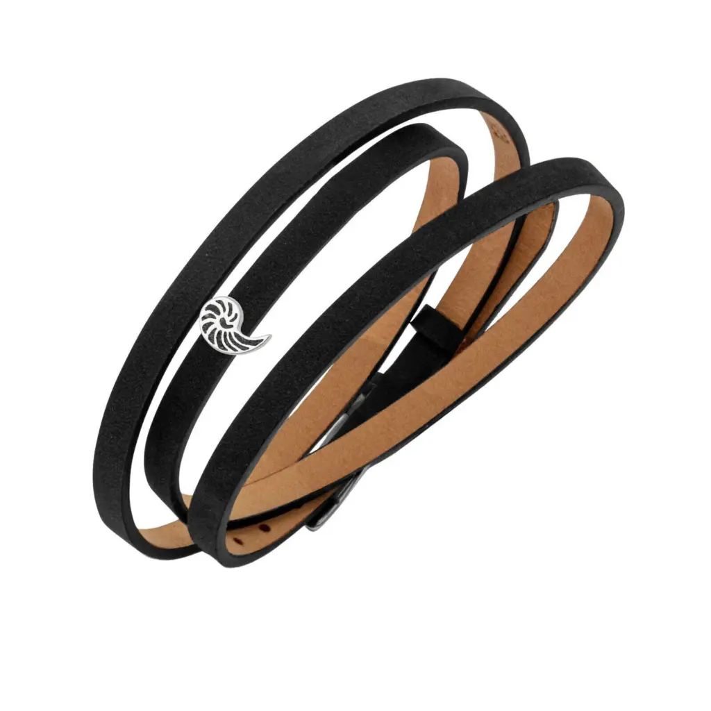 DUR Schmuck Lederarmband mit LAVASAND Element Silber 925/- 58cm (A1598) schwarz